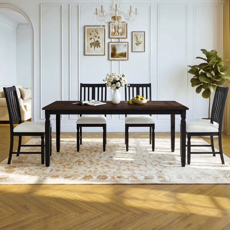 Ensemble de table de salle à manger 5 pièces avec rallonge amovible et 4 chaises rembourrées, Espresso Black
