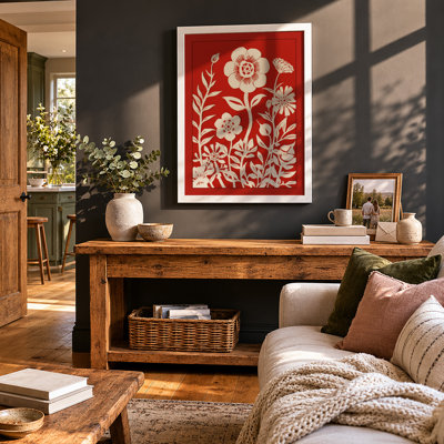Floral Pattern In Red Botanical - Print