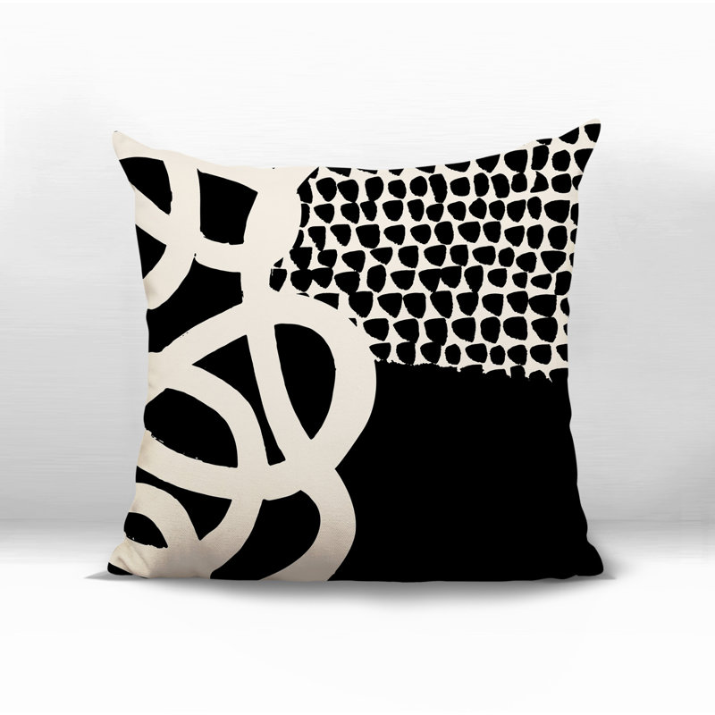 Oreiller carré réversible intérieur / extérieur Deo, H 19 po x l 19 po, Noir / blanc cassé abstrait