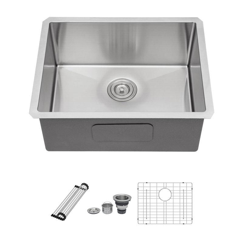 Évier de cuisine encastrable 23 po x 18 po x 9 po - Évier de cuisine à simple cuve en acier inoxydable de calibre 16 de 9 po de profondeur