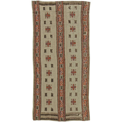 Marta Maas-Fjetterström One-of-a-Kind Runner 3'5" X 7'3" 1940s Runner Wool Area Rug in Brown/Gray/Red