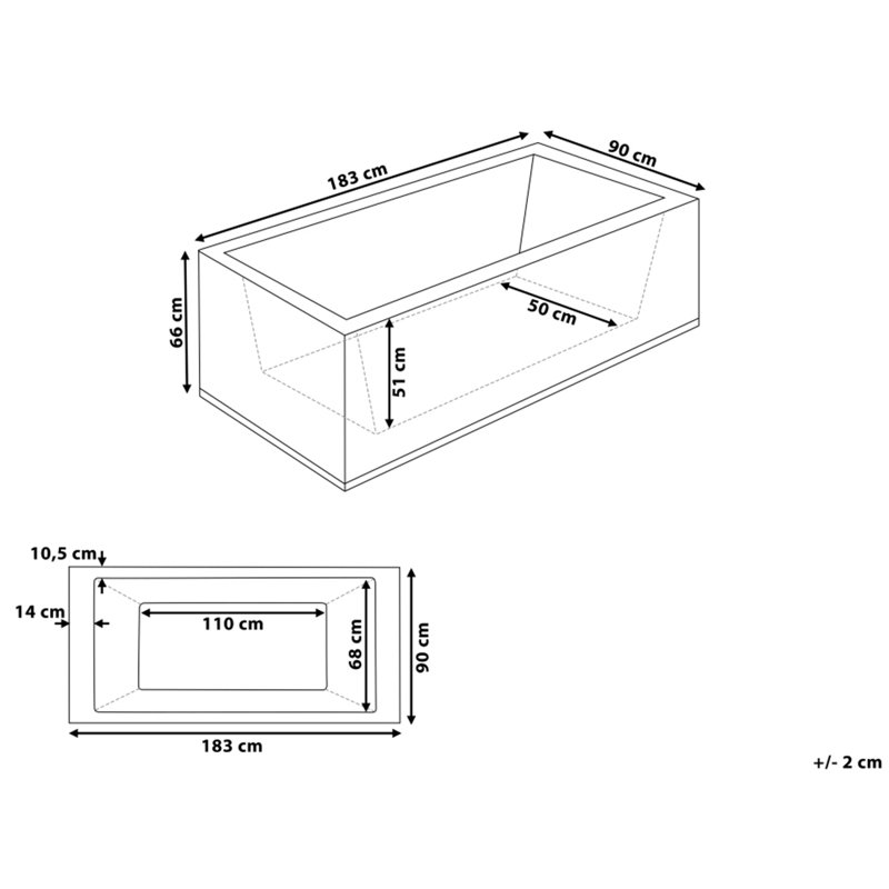 1810mm x 900mm Whirlpool Acrylic Bathtub, Left