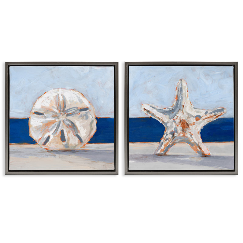 «Sea Life Starfish Seashell», ensemble de 2 toiles flottantes encadrées par Ethan Harper, Cadre flottant gris lustré