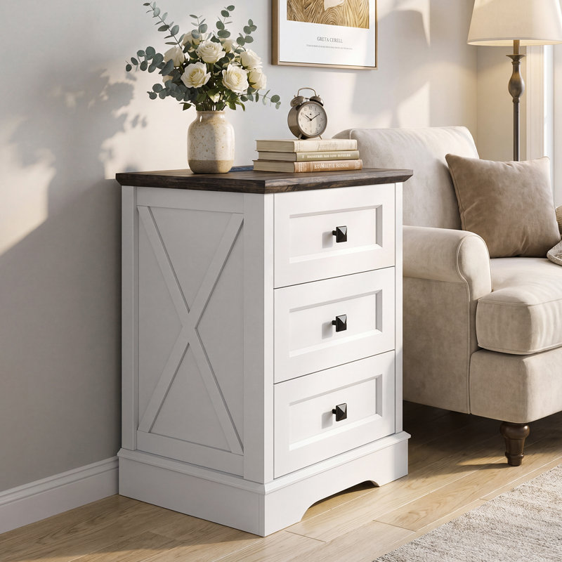 Commode de chambre à coucher à 3 tiroirs Farmhouse, commode haute en bois, rangement pour garde-robe de chambre à coucher