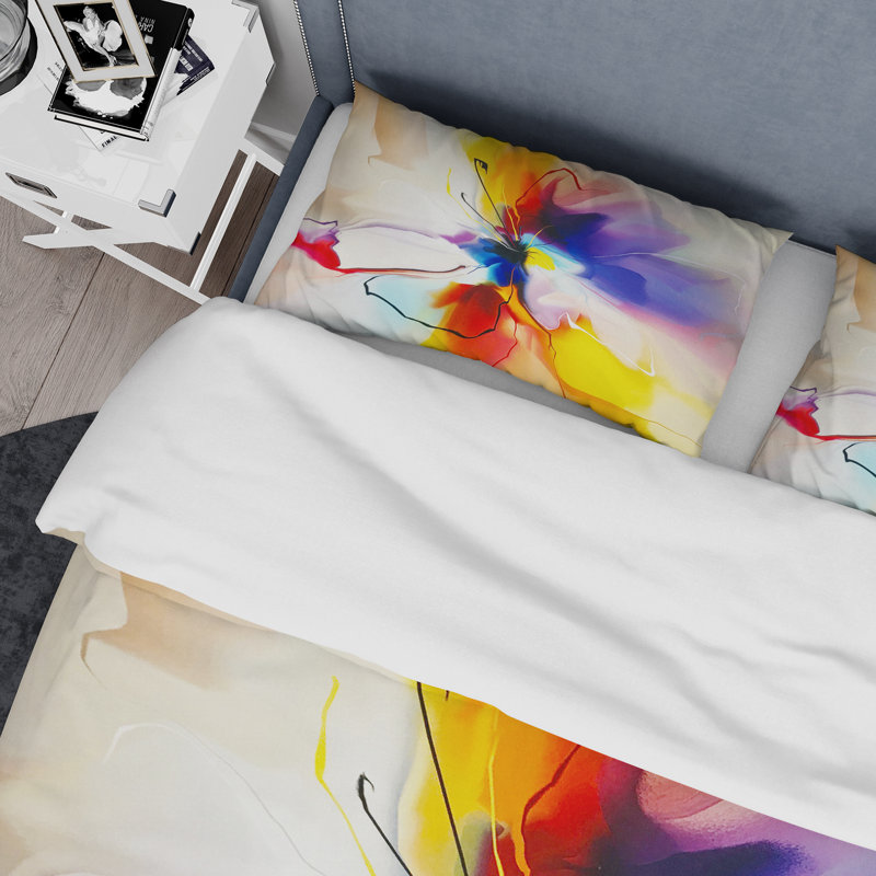 Creative Flower in Multiple Colors - Abstract Duvet Cover Set - Microfiber Polyester, Full/Queen Duvet Cover + 2 Shams