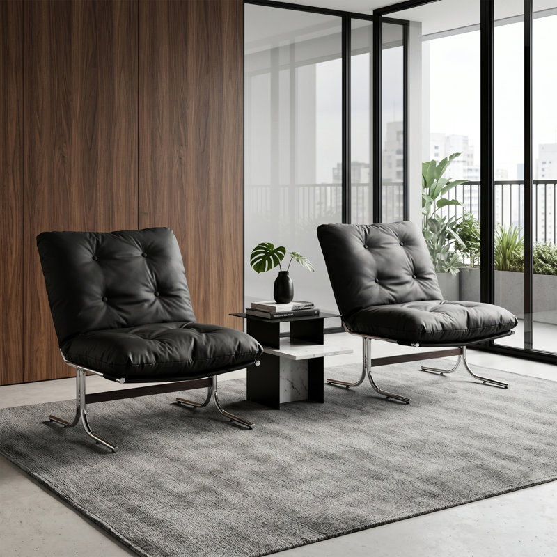 Mid-Century Modern Leather Bauhaus Inspired Lounge Chair(Set Of 2), Black