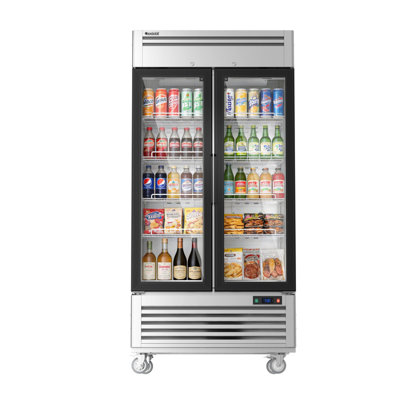 Coolski 40 po. 33,5 pieds cubes Réfrigérateur commercial à 2 portes vitrées en acier inoxydable