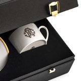 Tea Cup & Saucer SILK Set of 2 in Luxury Box Gold diam. 3.3in, H 2.3in, cap. 7.5 oz, Saucer diam. 6in