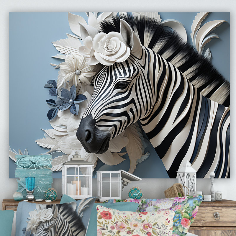 Zèbre noir et bleu de couleur pop III sur toile, H 12 po x l 20 po x P 1 po, Toile tendue