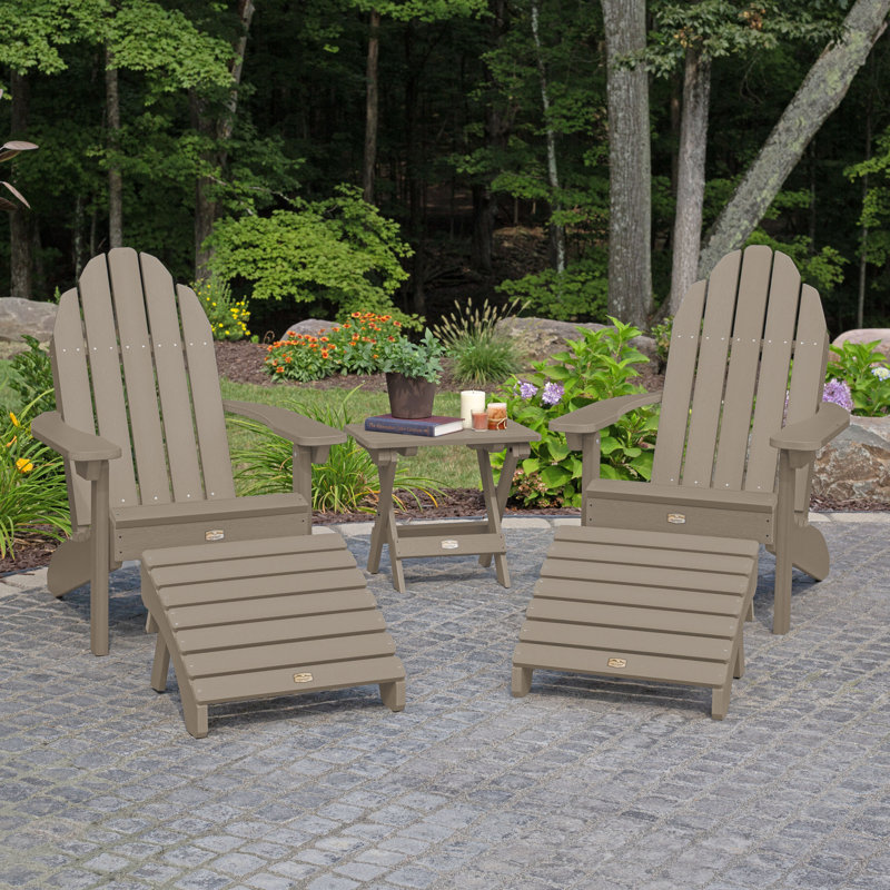 Milaca Plastic Adirondack Chair With Folding Ottoman (set Of 2) And Folding Side Table, Brown