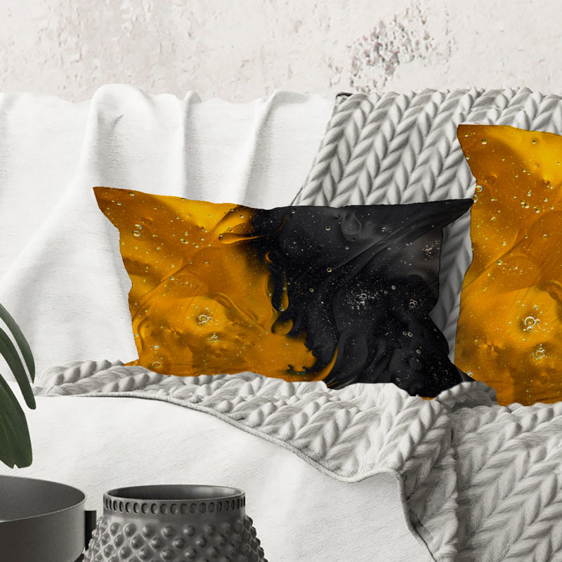 Rectangle, mariage de jaune et de noir - Coussin décoratif imprimé moderne