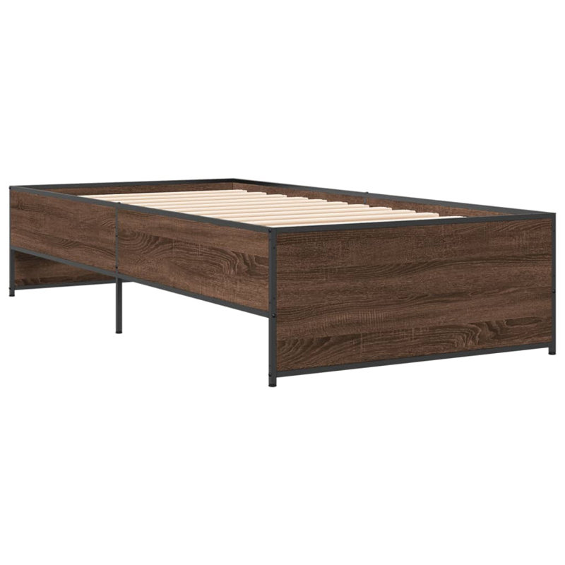 Vidaxl Bed Frame And Metal, Brown Oak, Single (3')