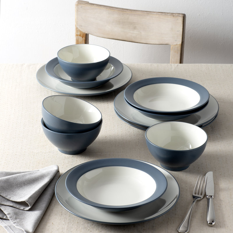 Blue and White Ceramic 12-Piece Dinnerware Set, Service for 4