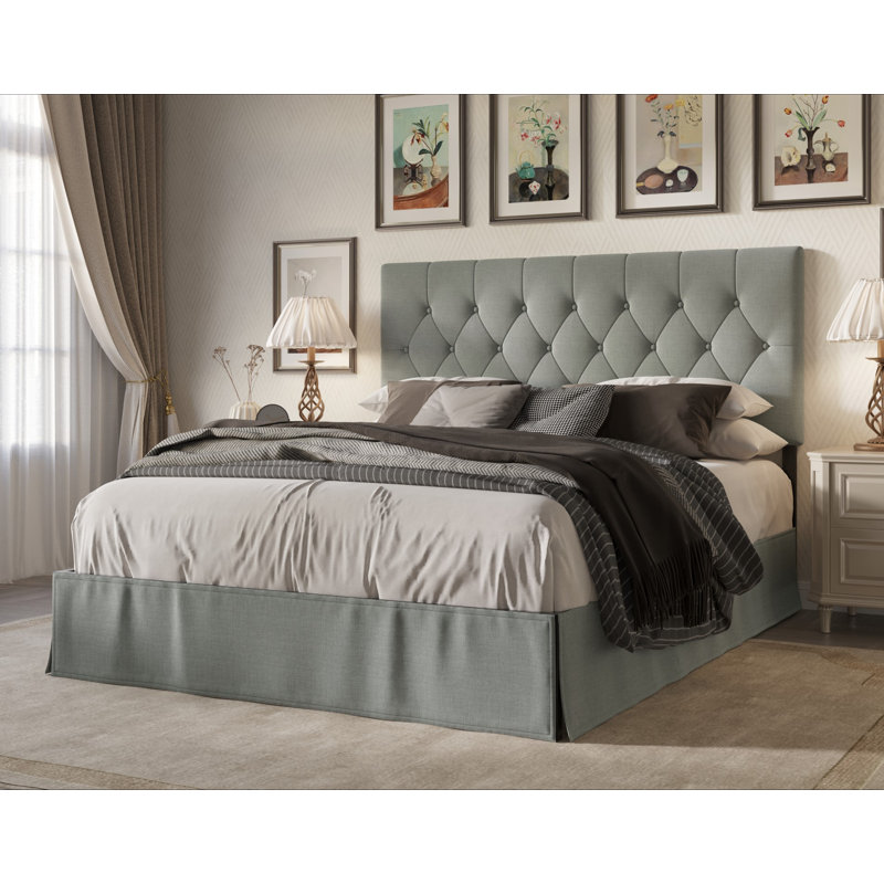 Lit plateforme simple touffeté Fareham, Gris, Très grand