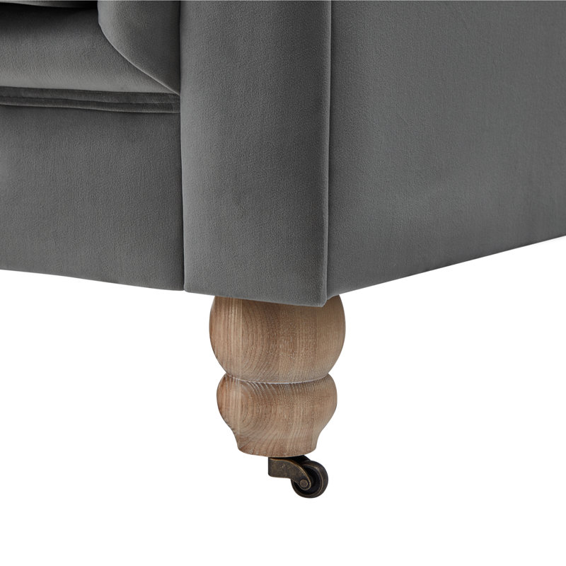 Fauteuil club Chesterfield Shabby Elegance Elina, Velours gris foncé
