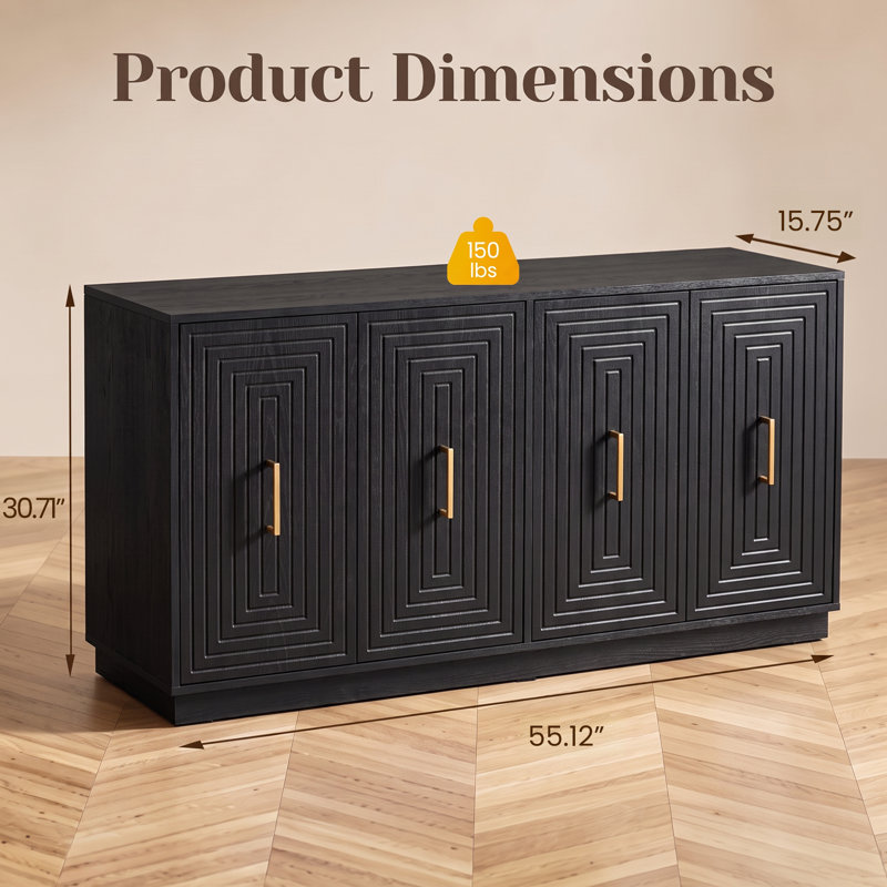 Buffet avec portes et tablettes réglables, Noir