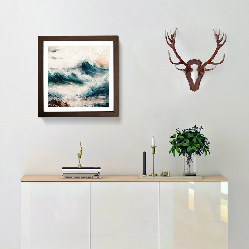 Ocean Watercolour - Framed Print, Walnut