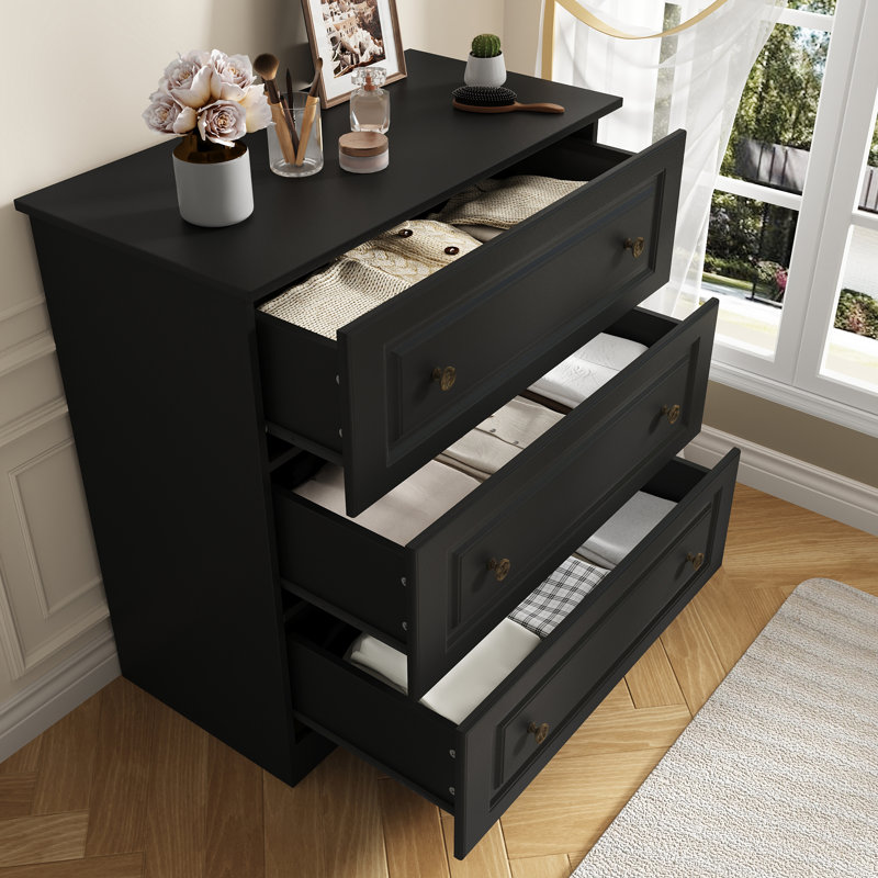 3 Drawer 29.5'' W Modern Dresser Wood Dresser For Bedroom, Black