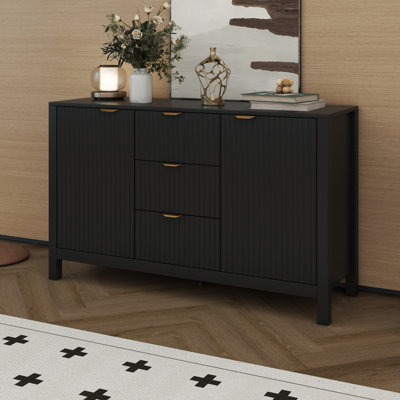 Wave Design Sideboard Buffet Cabinets With 3 Adjustable Shelves, Entryway Cabinet With 3 Drawers & Soft-Close Doors, Metal Handles