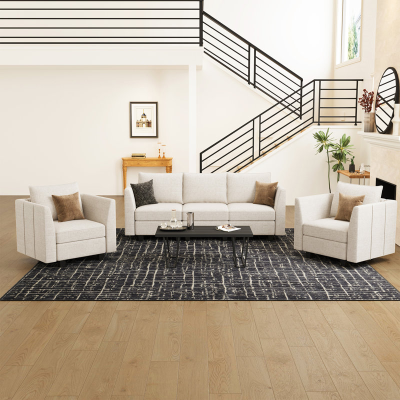 Ensemble de canapé modulaire en chenille avec siège de rangement 3 pièces Aurora, Beige