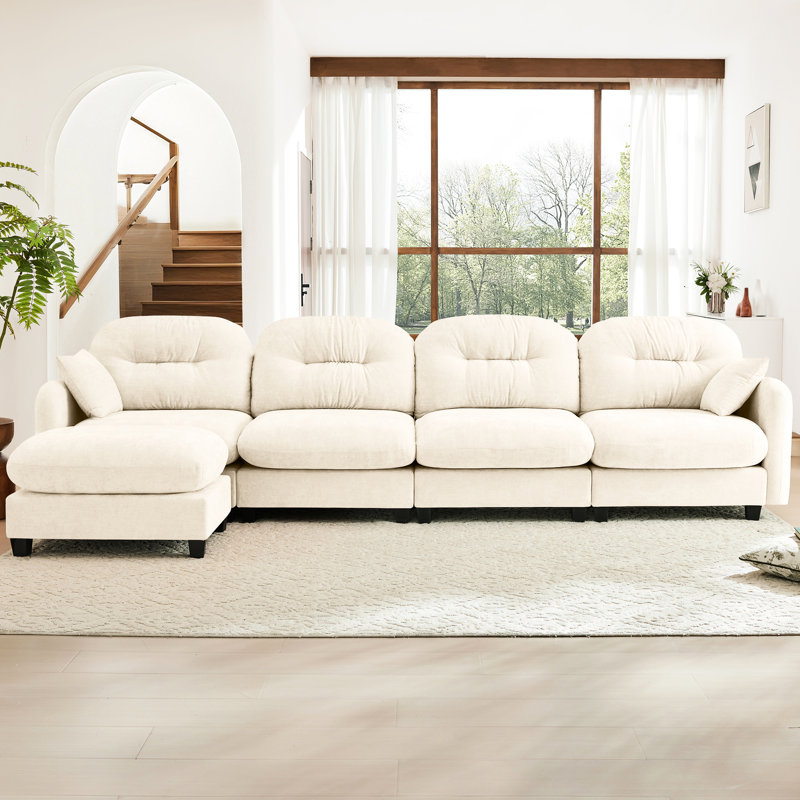 4 Modular With , Soft Chenille, Pleated , Flexible Layout, Ergonomic Design For Living Rooms Beige 4 - Seater Couch Movable Design, Bedroom Decorating
