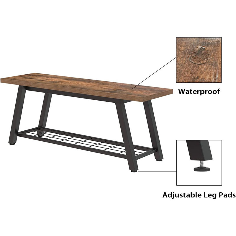 Storage Bench Industrial Rustic Wooden And Entryway Shoe Boots Storage Rack - Thumbnail 5