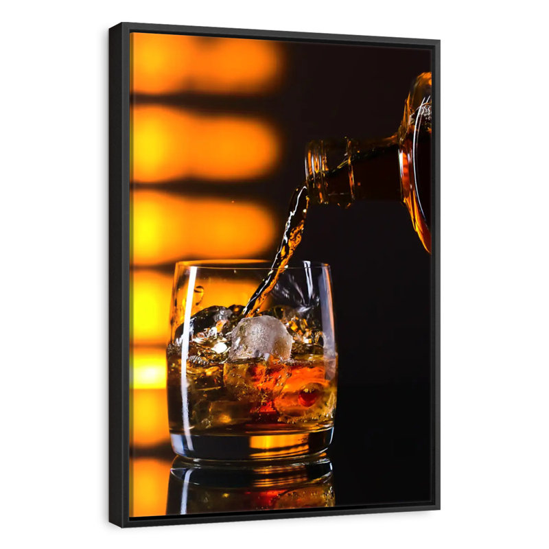 Whisky et glace, 31 po x 46 po, Cadre flottant noir