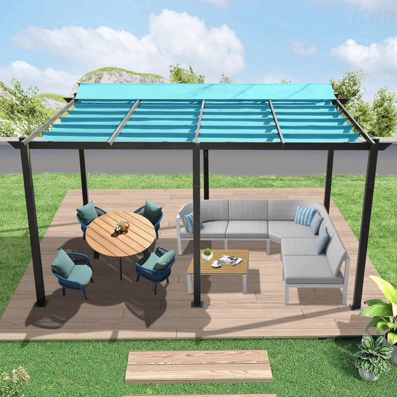 11X20FT Gazebo Aluminum, For Outdoor Use With Retractable Canopy, Lake Blue