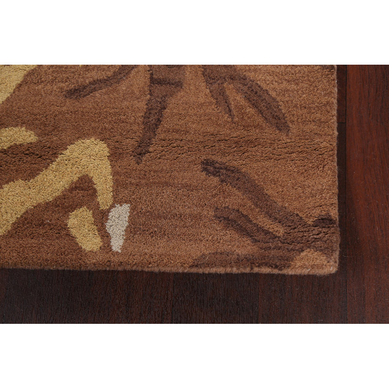 Tapis de couloir brun / doré en laine touffeté à la main à motif abstrait Pompen