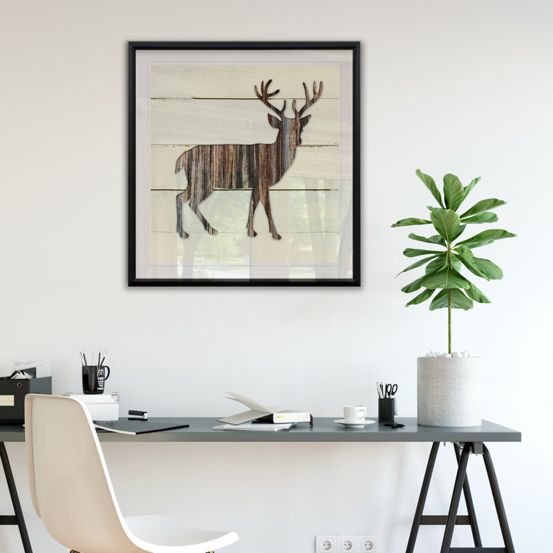 Cerf Woodland - imprimé, H 26,5 po x l 26,5 po x P 1,5 po, Blanc / aubergine / banane / brun clair / rouge br