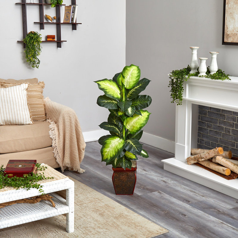 Golden Dieffenbachia Silk Plant with Decorative Planter