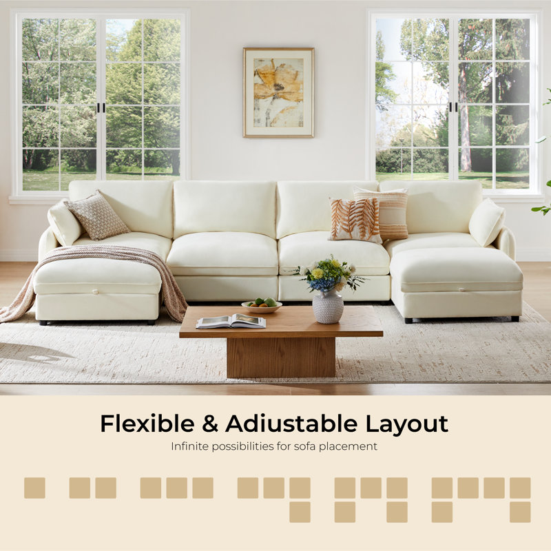 6-Piece Modern Solid Color Living Room Set, Linen