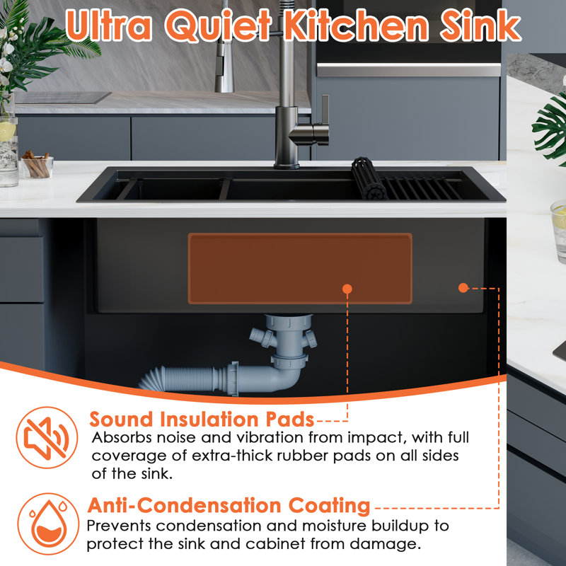 30'' Black Drop-In Single Bowl Kitchen Sink, 16 Gauge Stainless Steel Workstation Kitchen Sink