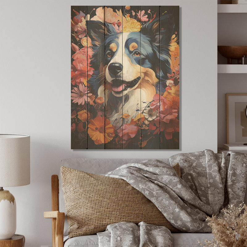 Chien Akita Aura - Art mural en bois de chien sur bois de pin naturel, H 40 po x l 30 po