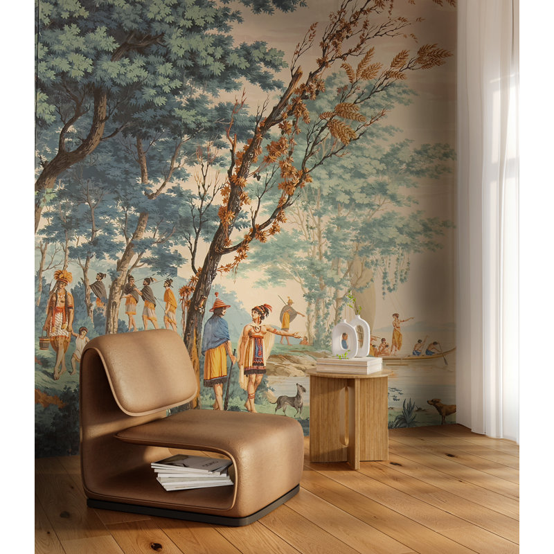 Papier peint mural vintage tropical paysage culturel scénique, L 120 x L 80, Vinyle