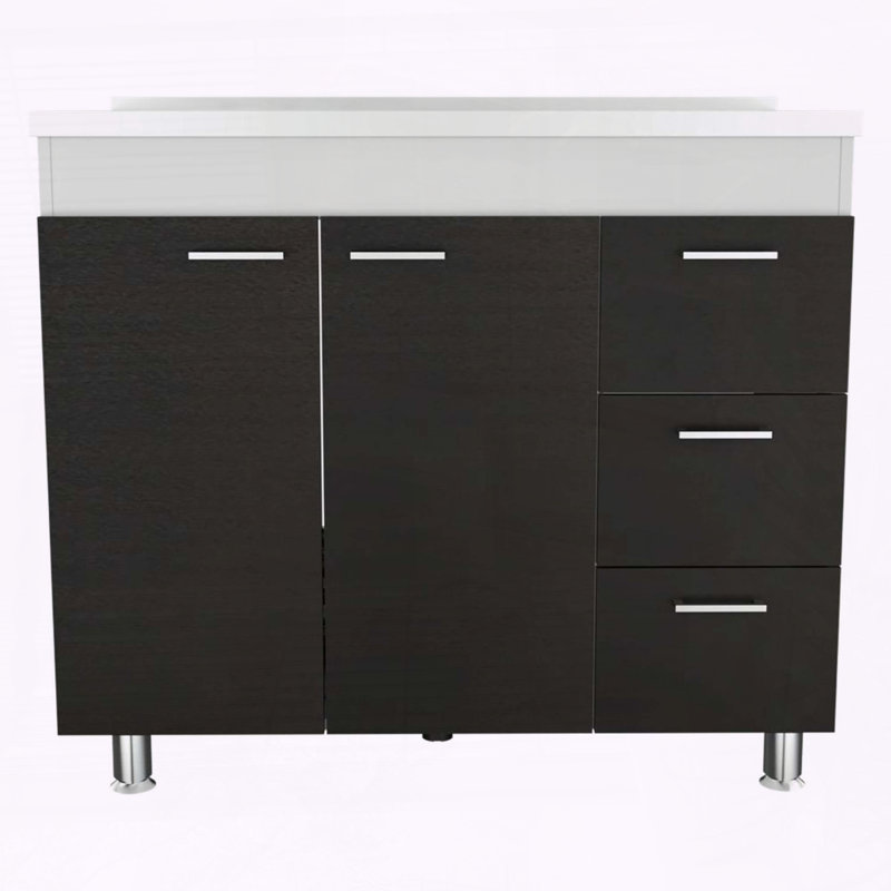 Armoire avec trois tiroirs, double porte et quatre pieds Ferretti, Blanc/Noir