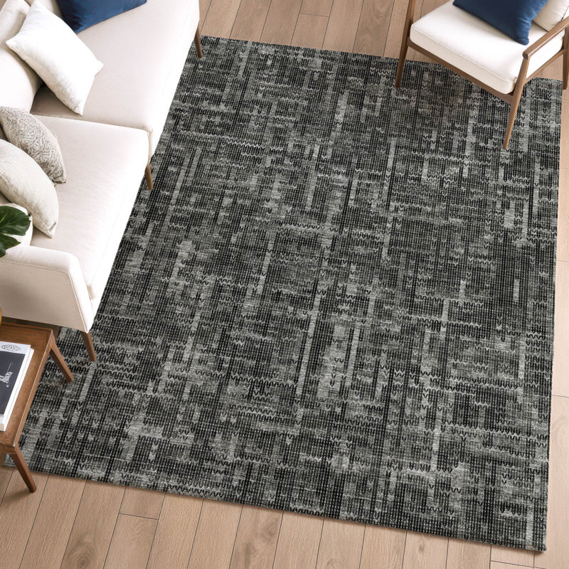 Premium Machine Washable Mayfield AMF2130 Striped Rug, Charcoal, 9' x 12'