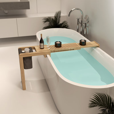 Bathtub Tray Caddy, Bamboo Large Bath Tub Tray, 32.56" To 52.95" Expandable Bath Table Tray With Cup Holder For Bathroom