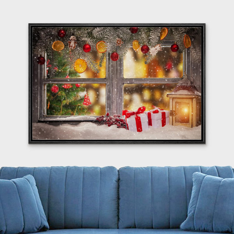 Christmas Holiday Celebration Graphic Art, 16" H x 24" W, Black Floater Framed