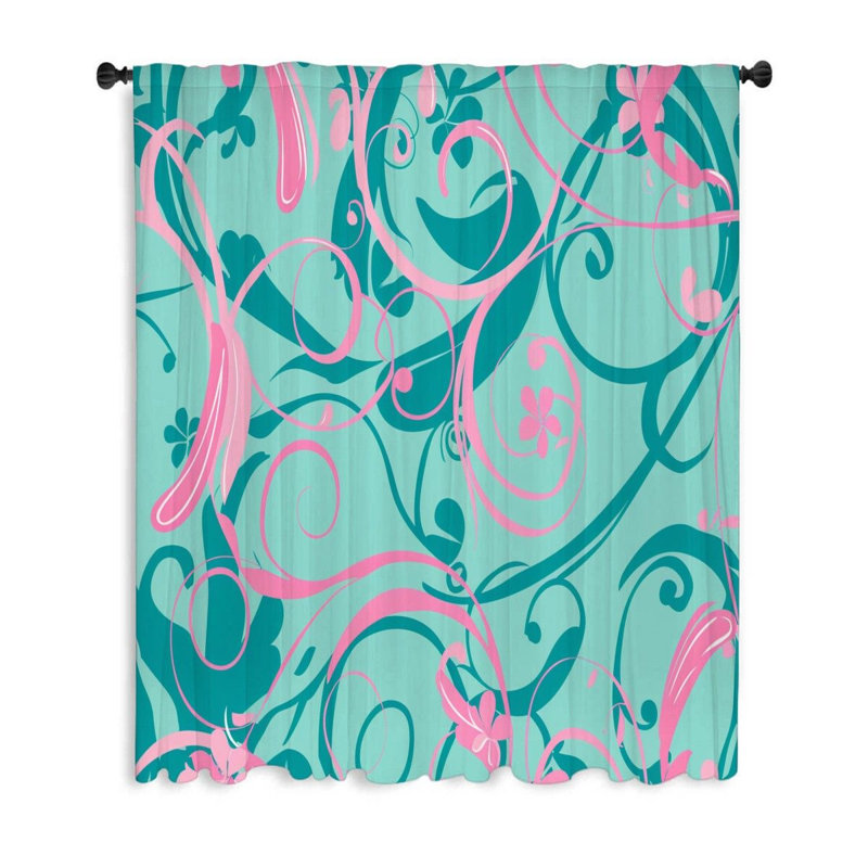 Rideaux à motif de tourbillons cyan, Illustration Blockout et voilages - 1 panneau-12270-sheer-12270, L 53 po x L 87 po