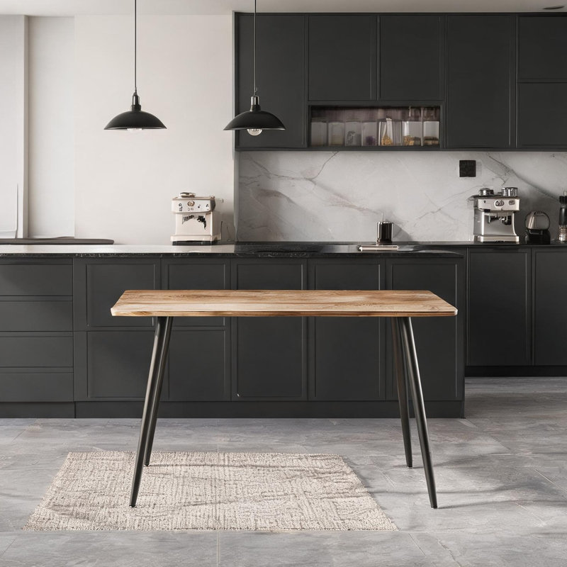 Table de salle à manger rectangulaire en bois aggloméré de 47 pouces avec pieds en acier noir, sièges 4 à 6 et plateau d'aspect bois pour la cuisine ou le bureau à domicile