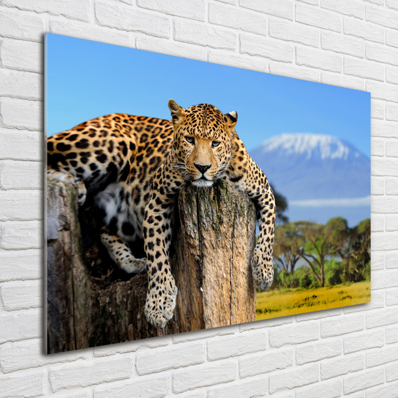 Leopard On The Trunk - Unframed Art Prints on Glass