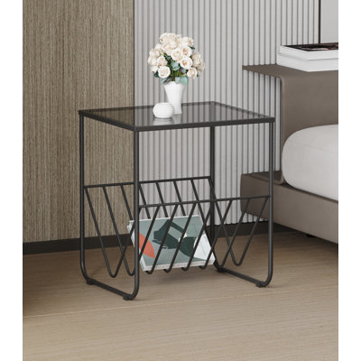 Bourton Metal Magazine Table With Glass And Black Frame