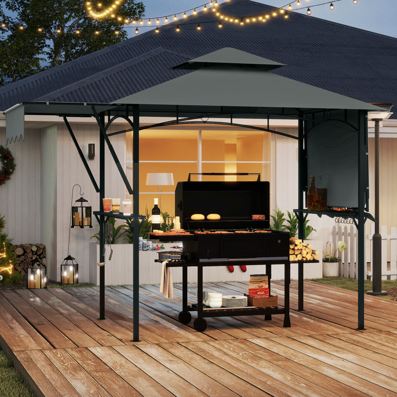 398 X 153 Cm Grill Gazebo With Dual Side Awnings-Grey