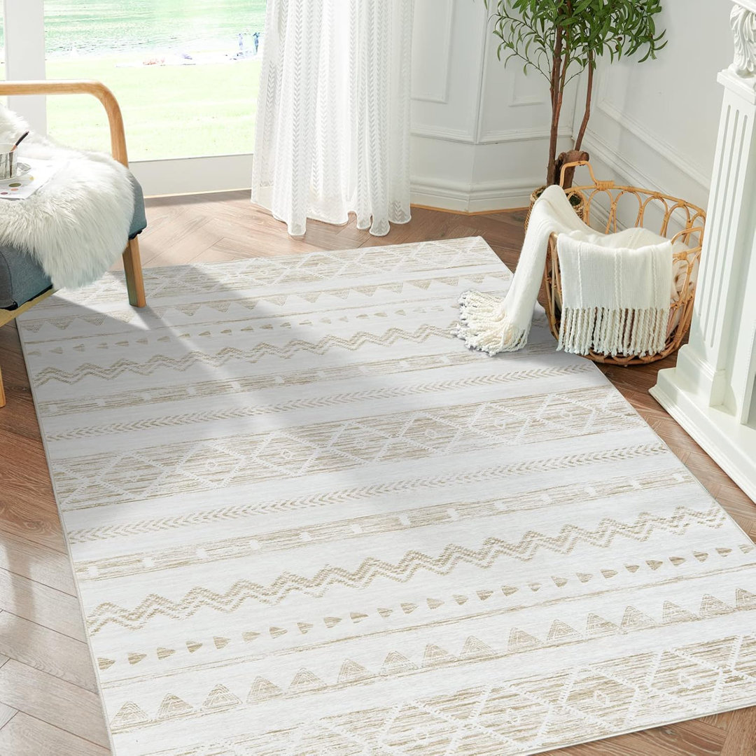 Beige Foldable Thin Washable Rug Rug Boho Area Rug