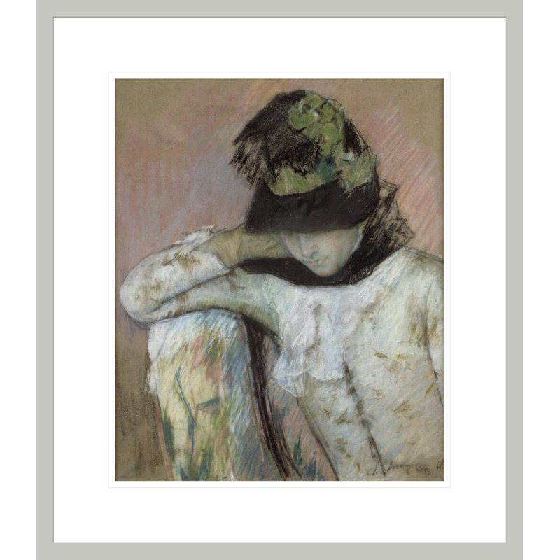 «Young Woman in a Black and Green Bonnet regardant vers le bas» par Mary Cassatt, impression giclée encadrée