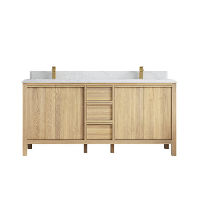 Elizabeth White Oak 72 In. W X 22 In. D Double Sink Bathroom Vanity With Cove Edge Quartz