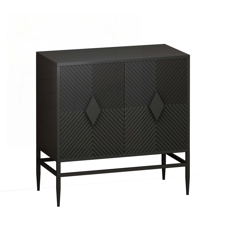 Wood Console Table with Metal Leg ,Door Handles