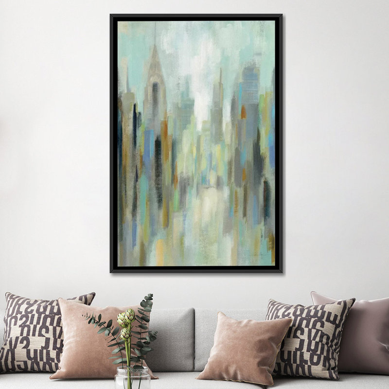 « new york matin i », impression sur toile, H 26 po x l 18 po x P 1,5 po, Toile avec cadre noir, Pas de tapis