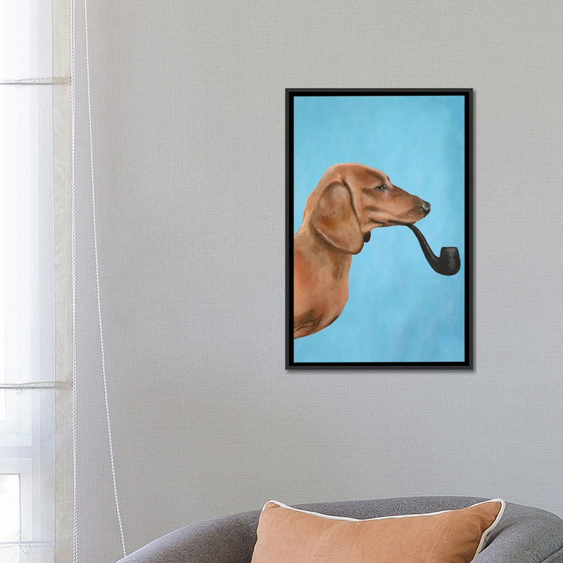 « teckel fumer pipe » par coco de paris, reproduction d’art sur toile tendue, H 26 po x l 18 po x P 1,5 po, Pas de tapis